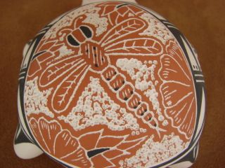   Pueblo Pottery Hand Etched Turtle Pot by Michelle Joe Dragonfly