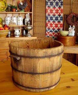 Antique Wood Bucket Oak Grain Measure Pail Farm Tool