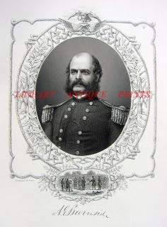 Civil War General Ambrose Burnside Old 1862 Engraving
