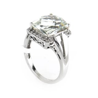 10K White Gold Green Amethyst Diamond Ring