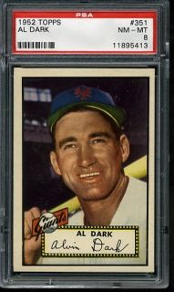 1952 Topps Baseball HIGH # #351 Al Dark, New York Giants HIGH #, PSA 8 