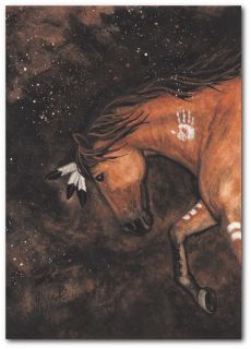 Mustang Wild Horses War Paint Native American Feathers Art BiHrLe Le 