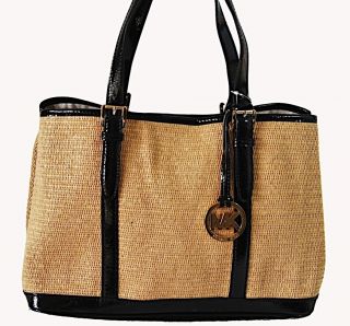 Michael Kors Amagansett Large Straw Tote Shoulder Bag Handbag Black 