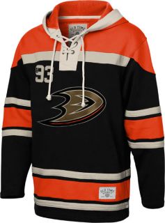 Anaheim Ducks Black Old Time Hockey Lace Up Jersey Hooded Sweatshirt 