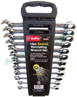 12pc Ampro Ratchet Spanner CRV Professional Quality Tools Wrench 8 