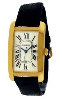 Cartier Tank Americaine 18K Gold Case Automatic Leather Womens Watch 