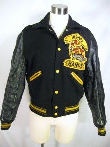   60s VARSITY black yellow wool leather BAND high school jacket college