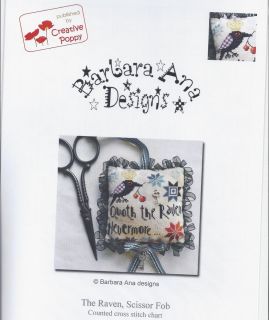   RAVEN, SCISSOR FOB Counted cross stitch chart ~ Barbara Ana Designs