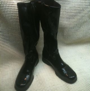 ANDRE ASSOUS Black Patent Leather Round Toe Knee High Boots Size 7 