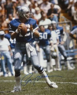 ROGER STAUBACH AUTOGRAPHED/SIGNED DALLAS COWBOYS BLUE JERSEY 16X20