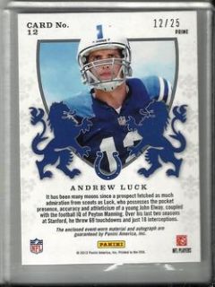 Andrew Luck 2012 Rookies & Stars Autograph Game Jersey #12/25 (Crusade 