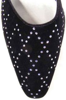 Nina Fancy Jewel Black Velvet Slingback Heels Pumps 7M