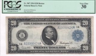 20 00 Federal Reserve Note 1914 FR967 Boston District PCGS Very Fine 