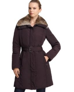 Andrew Marc New Purple Lined Belted Rabbit Fur Puffer Coat s BHFO 