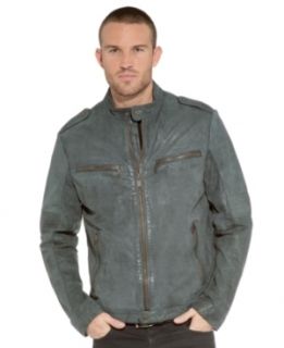 Andrew Marc New York Slater Leather Moto Jacket Medium Grey Ret $680 