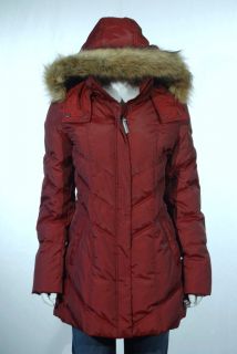Andrew Marc New York Womens Down Faux Fur Hood Crimson Red Coat Size 