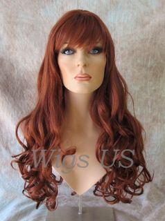 WIGS Copper Red Extra Long curls Skin Part bangs Wig US Seller