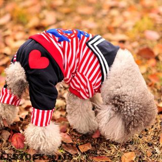 Blue Sailor Suit Navy Stripe Dog Pet Clothes Puppy Spring Autumn 