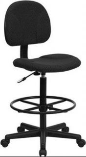 Small Back Drafting Stool Black Fabric Upholstery Padded Back and Seat 