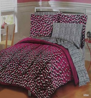 Big Kitten Animal Print Plum Black Queen Comforter Sheets 7pc Bedding 