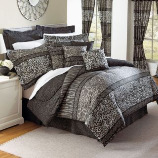 New 20pc Black and Grey Animal Print and Stripes Comforter Set Safari 