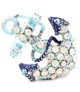 Sailor Anchor Boater Pin Clear Crystal Brooch Pretty Colors