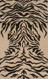 Animal Print Area Rug in Charcoal Carved Wool Zebra Print 