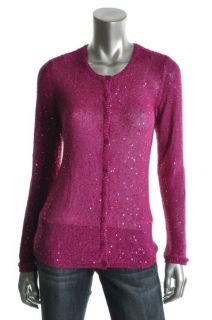 Anne Klein New Pink Sequined Long Sleeve Button Down Cardigan Sweater 