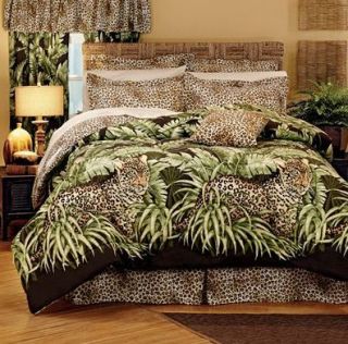  Wild Leopard Cat Jungle Animal Print Comforter Set Twin Valance 