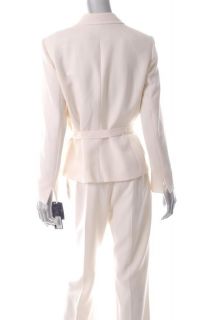 Kasper $280 Catalina Ivory Winter White Belted Pant Suit 10 New