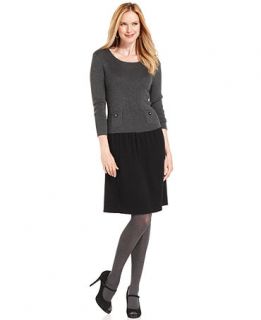 Anne Klein Dress Three Quarter Sleeve Drop Waist Sweater Dress Size 