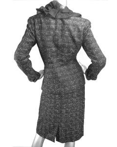 Retail $320 Anne Klein Black Silver Tweed Jacket Skirt Suit Size 8 US 