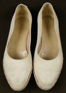 Ferragamo White Ultra Suede Flats 6 5B Rope Bottom Accent Loafers 
