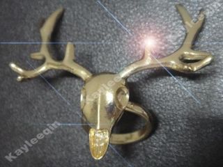 Polish Gold Pronghorn Antelope Deer Head Horn Antler Stag Ring Top 