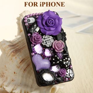 Purple Flower Elegant Anna 3D Bling Crystal Back Case Cover for iPhone 