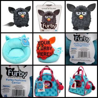 2012 Furby New in Box Black w Blue Chair and Sling Bag New with Tags 