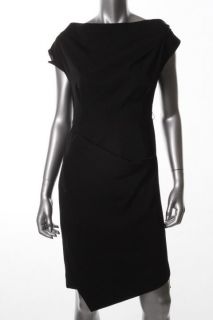 Anne Klein Black Pleated Drape Neck Cap Sleeve Wear to Work Dress 2 