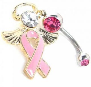 Angel Pink Ribbon Breast Cancer Belly Button Ring