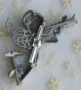 vintage jj pewter enamel cristmas angel brooch pin