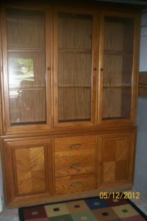 Vintage Bassett Oak China Cabinet Hutch Used