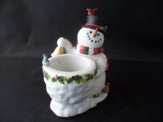 Snowman Ringing Bell Mistletoe Candle Holder Party Lite