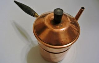 Antique Unique Copper Tea Kettle Pot Marked 6 Straight Wood Handle Art 