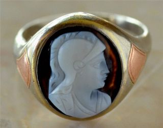   Rare 1860s Antique Victorian Edwardian 14k gold Hard Stone Cameo Ring