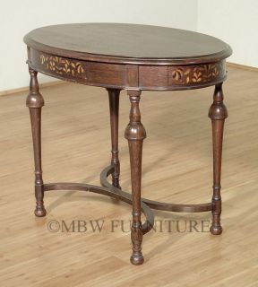 Antique English Solid Dark Oak Edwardian Oval Centre Table c1910 P50 