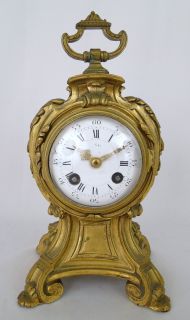 Antique 19C. French Baroque Gilt Bronze Mantle Clock with Porcelain 