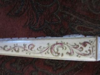 Vintage Antique Hand Held Fan Lace Wood White Wedding Gold Painted 