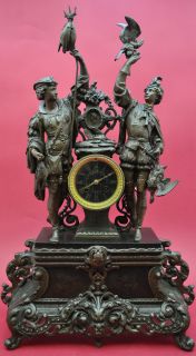 Antique Figural Mantel Clock Stamped 1889 s Marti Cast Iron and Marble 