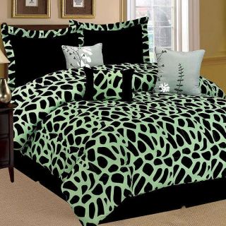   Animal Print Comforter Set Green Black King Size Bed in A Bag