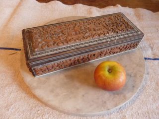 Antique Anglo Indian Carved Wooden Sadeli Trinket Box