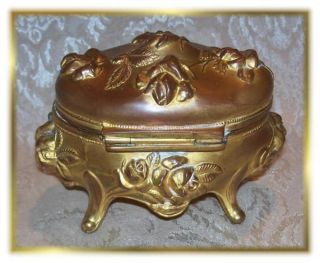 Antique Vintage Casket Jewelry Trinket Box L 172 170 Art Nouveau Roses 